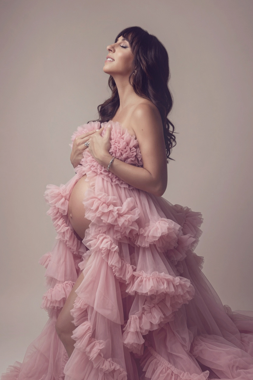Pregnant mother posing for a private Chicago studio maternity portrait